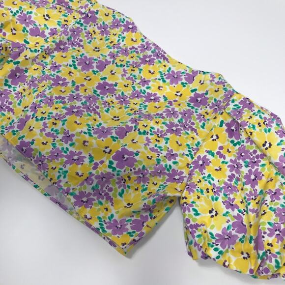 River Island floral Puffed Sleeve tie front crop top Yellow and Purple size 14 - Picture 11 of 14